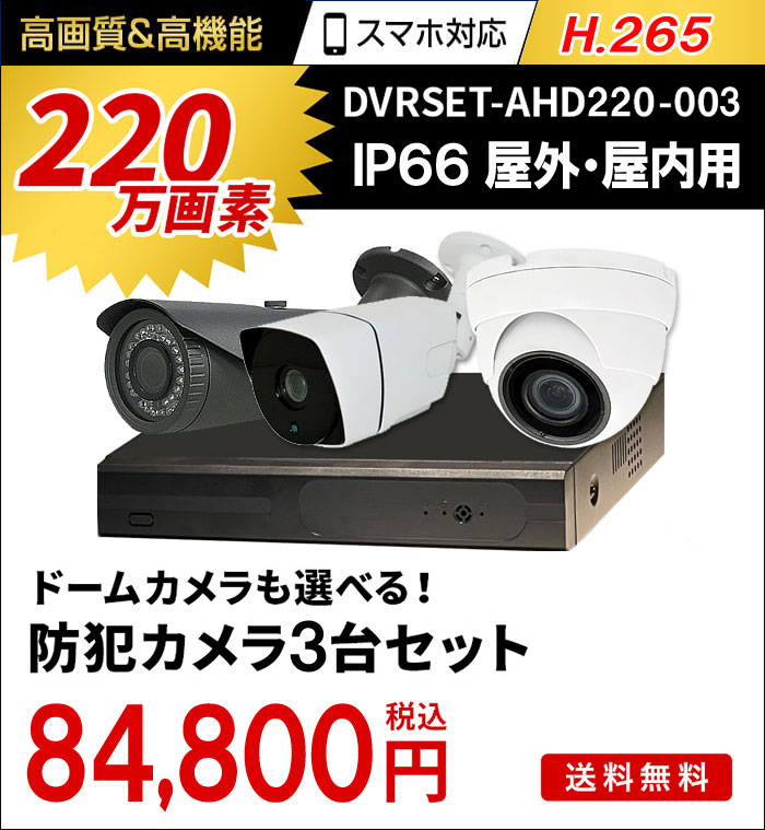 防犯カメラ 屋外 録画機能付き ズーム対応 家庭用 3台セット AHD 220万