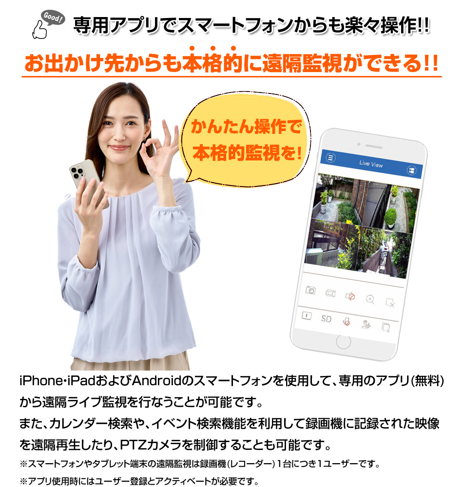 スマホで本格監視が簡単にできます