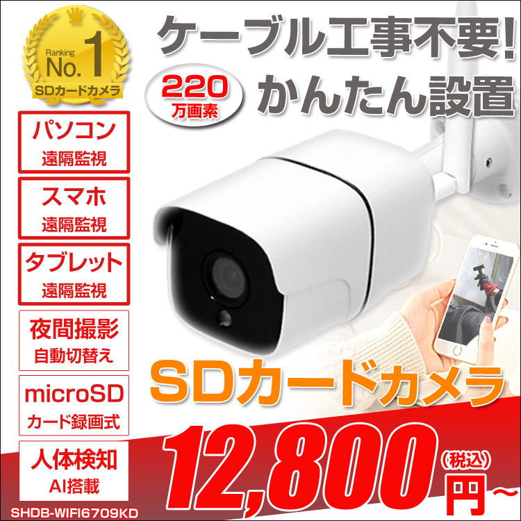 防犯カメラ 200万画素 最大256GB かわいらしかっ microSD カード対応 SDカード録画 屋内屋外